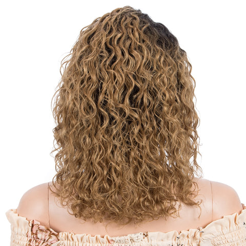 Image of Lace Front Wig Curly Human Hair Women Brown Remy Brazilian 13X1 Wave-FrenzyAfricanFashion.com