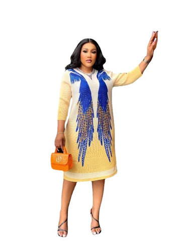 Image of Pleated Miyake Dress Fashion Round Neck Printed Long Sleeve Loose Knee-Length Dresses-FrenzyAfricanFashion.com