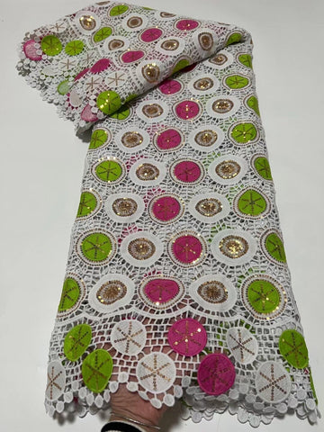 Image of Latest French Milk Silk Sequins Lace Fabric Guipure Cord Fabric-FrenzyAfricanFashion.com