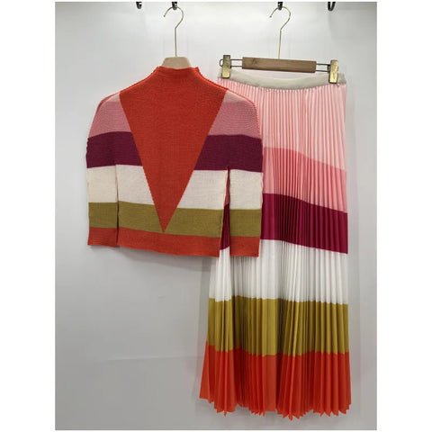 Image of Pleated Women's Printed Corn Slim Fit Top And Women's Half Skirt Set-FrenzyAfricanFashion.com