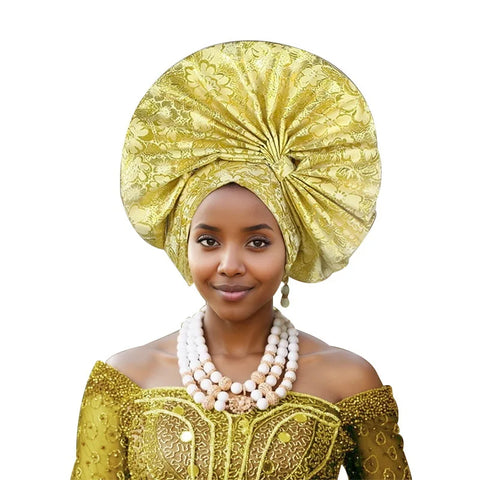 Image of Exaggerated Fan-shaped Auto Gele Alrady Made Headtie for Women African Lady Headwraps Wedding Party Head Ties Female Turban Cap-FrenzyAfricanFashion.com