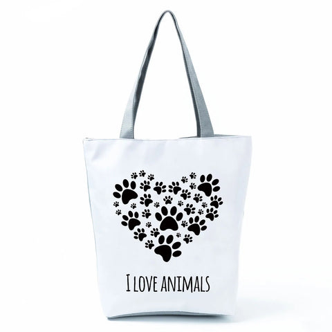 Image of Fashion Cat Dogs Paws Handbags Print Cute Cartoon Shopping Bag-FrenzyAfricanFashion.com