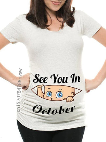 Image of Funny See You In January-December Women Pregnant T Shirt Female Maternity Pregnancy Announcement New Mom Cloth-FrenzyAfricanFashion.com