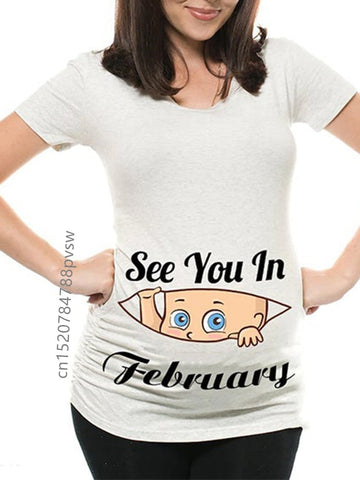 Image of Funny See You In January-December Women Pregnant T Shirt Female Maternity Pregnancy Announcement New Mom Cloth-FrenzyAfricanFashion.com