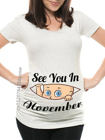 Image of Funny See You In January-December Women Pregnant T Shirt Female Maternity Pregnancy Announcement New Mom Cloth-FrenzyAfricanFashion.com