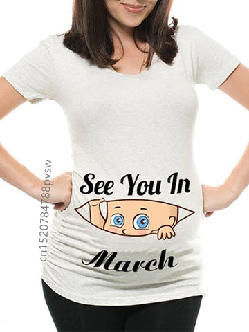 Image of Funny See You In January-December Women Pregnant T Shirt Female Maternity Pregnancy Announcement New Mom Cloth-FrenzyAfricanFashion.com