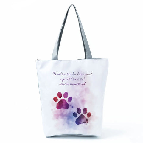 Image of Fashion Cat Dogs Paws Handbags Print Cute Cartoon Shopping Bag-FrenzyAfricanFashion.com
