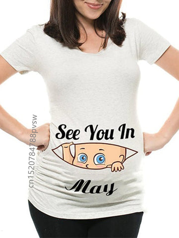 Image of Funny See You In January-December Women Pregnant T Shirt Female Maternity Pregnancy Announcement New Mom Cloth-FrenzyAfricanFashion.com