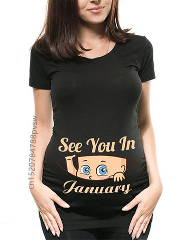 Image of Funny See You In January-December Women Pregnant T Shirt Female Maternity Pregnancy Announcement New Mom Cloth-FrenzyAfricanFashion.com