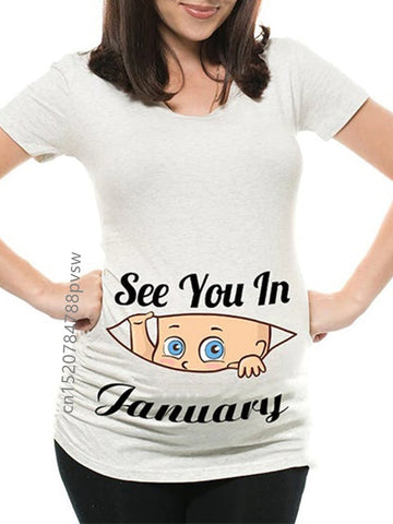 Image of Funny See You In January-December Women Pregnant T Shirt Female Maternity Pregnancy Announcement New Mom Cloth-FrenzyAfricanFashion.com