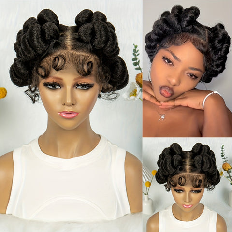 Image of Elegant Full Lace Braid Wig for Women - 200% Density, Double-Layered, Short Style with Large Partition - Perfect for Daily Wear-FrenzyAfricanFashion.com