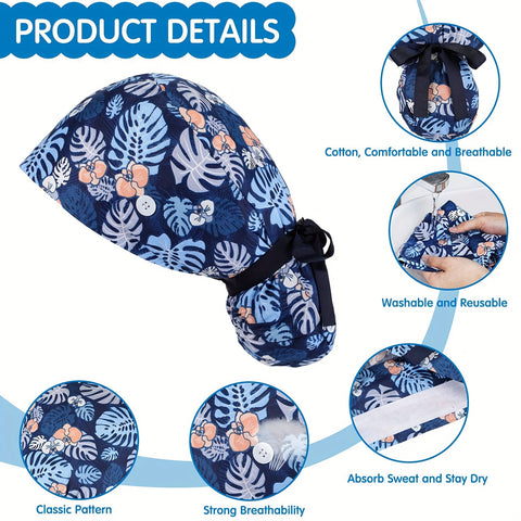 Image of 30 Pcs Scrub Caps Bulk Working Cap with Buttons and Ribbon Tie Adjustable Nurse Cap Scrub Hats for Women Colorful-FrenzyAfricanFashion.com