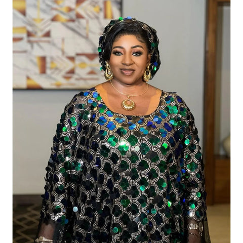 Image of African Dresses For Ladies Women Taditional Lace Sequin Boubou-FrenzyAfricanFashion.com