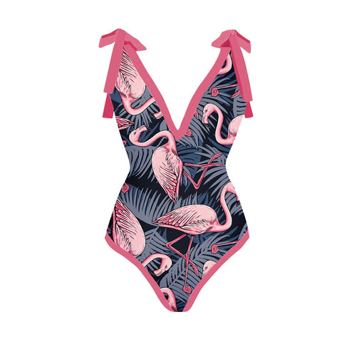 Image of Swimsuit Flamingo Print One Piece Bathing Suit Summer Surf Wear-FrenzyAfricanFashion.com