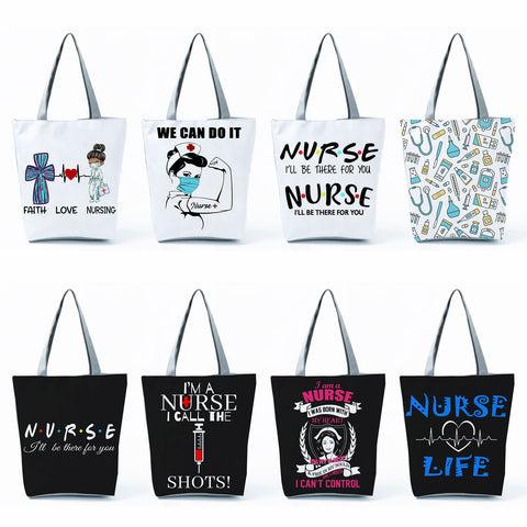 Image of Shopping Bags Women's Handbag Customized High Capacity Faith Love Nursing Reusable Nurse Letter Print Tote Shoulder Bag Portable-FrenzyAfricanFashion.com