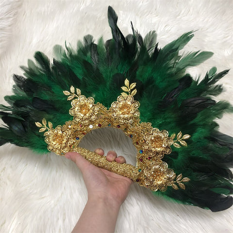 Image of Feathers Hand fan African Dance Wedding Fan with Sequined Beaded-FrenzyAfricanFashion.com