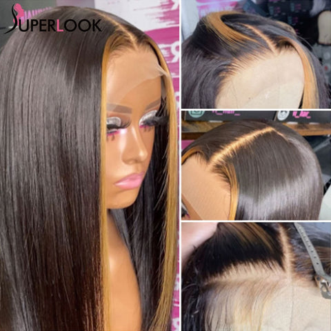 Image of Highlight T-Part Lace Bob Wig, Pre-Plucked Peruvian Remy Straight Human Hair-FrenzyAfricanFashion.com