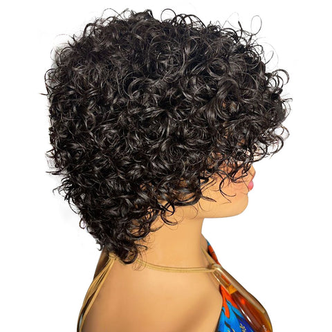 Image of Pixie Cut Wig Human Hair Short Curly Women Human Hair With Bangs-FrenzyAfricanFashion.com