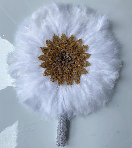 Image of Luxurious African Dance Lace Feather Fans Wedding Party-FrenzyAfricanFashion.com