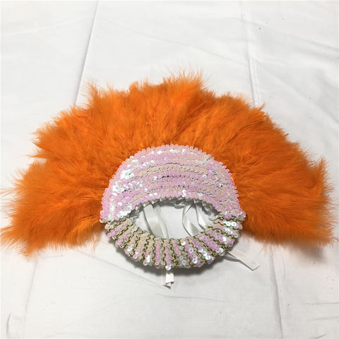 Image of Sequins Double Sided Hand Dance Feather Fans-FrenzyAfricanFashion.com