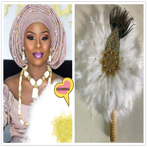 Image of Luxurious African Dance Lace Feather Fans Wedding Party-FrenzyAfricanFashion.com