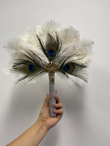 Image of Luxurious African Dance Lace Feather Fans Wedding Party-FrenzyAfricanFashion.com