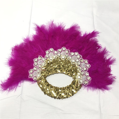 Image of Sequins Double Sided Hand Dance Feather Fans-FrenzyAfricanFashion.com