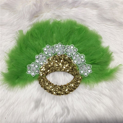 Image of Sequins Double Sided Hand Dance Feather Fans-FrenzyAfricanFashion.com