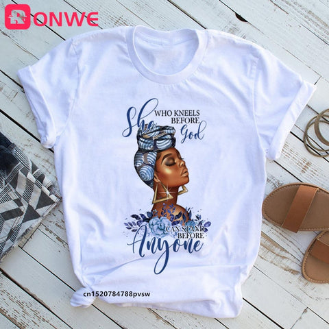 Image of Beauty African Lady Women T shirt African Black Girl History Month Female T-shirt Melanin Tee Shirt-FrenzyAfricanFashion.com