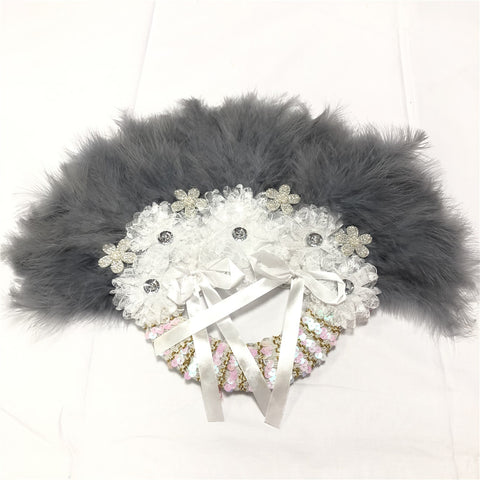 Image of Sequins Double Sided Hand Dance Feather Fans-FrenzyAfricanFashion.com