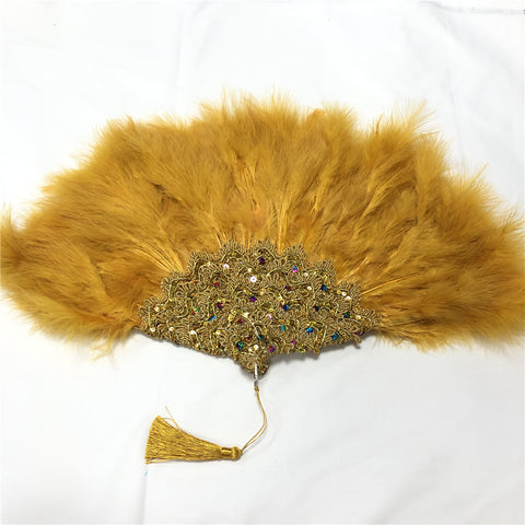 Image of Sequins Double Sided Hand Dance Feather Fans-FrenzyAfricanFashion.com