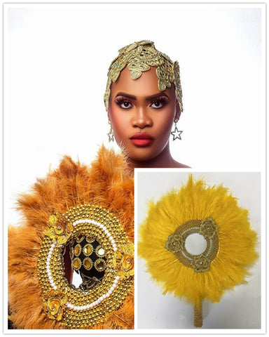 Image of Luxurious African Dance Lace Feather Fans Wedding Party-FrenzyAfricanFashion.com