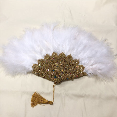 Image of Sequins Double Sided Hand Dance Feather Fans-FrenzyAfricanFashion.com