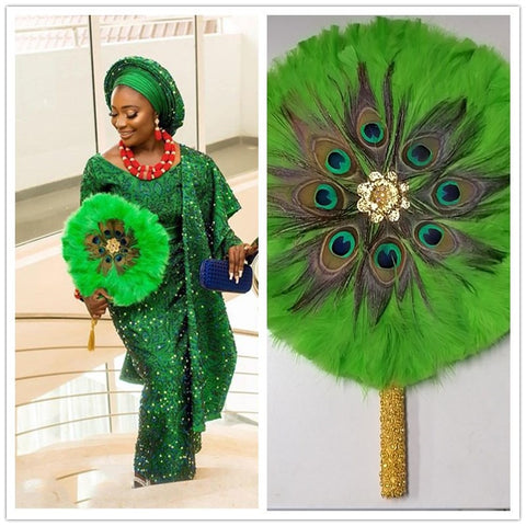 Image of Luxurious African Dance Lace Feather Fans Wedding Party-FrenzyAfricanFashion.com
