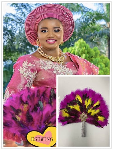 Image of Luxurious African Dance Lace Feather Fans Wedding Party-FrenzyAfricanFashion.com