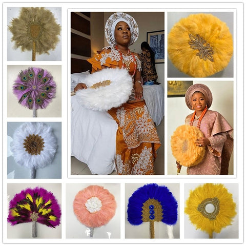 Image of Luxurious African Dance Lace Feather Fans Wedding Party-FrenzyAfricanFashion.com