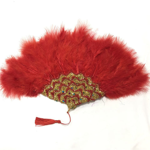 Image of Sequins Double Sided Hand Dance Feather Fans-FrenzyAfricanFashion.com