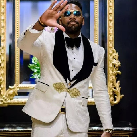 Image of Men Tuxedo Wedding Dinner Slim Fit Men Suits Black Velvet Lapel 3 Pieces-FrenzyAfricanFashion.com