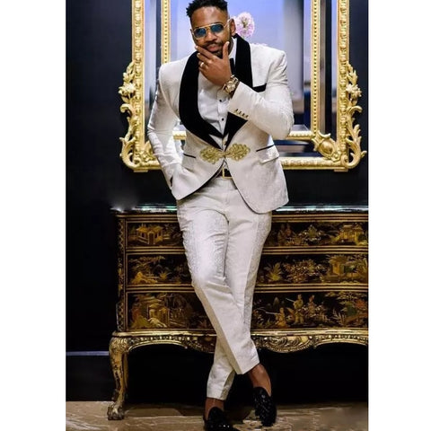 Image of Men Tuxedo Wedding Dinner Slim Fit Men Suits Black Velvet Lapel 3 Pieces-FrenzyAfricanFashion.com