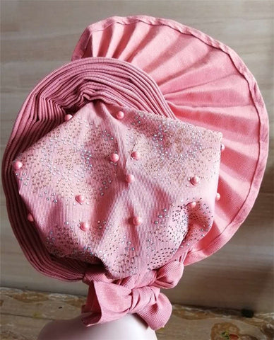 Image of nigerian aso oke with beads women turban shawl african headties-FrenzyAfricanFashion.com