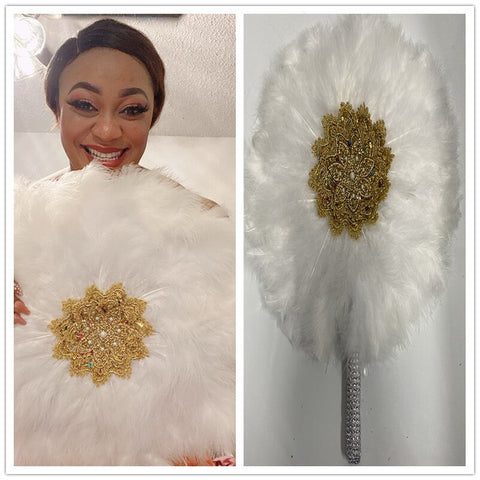 Image of Luxurious African Dance Lace Feather Fans Wedding Party-FrenzyAfricanFashion.com