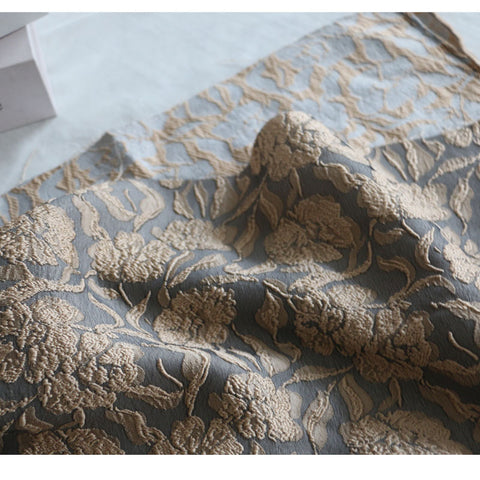 Image of Vintage Embroidery Woven Flower Dark Gray Background Jacquard Fashion Fabric-FrenzyAfricanFashion.com