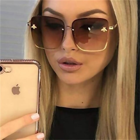 Image of Lady Oversize Rimless Square Bee Sunglasses Women Men Small Glasses-FrenzyAfricanFashion.com