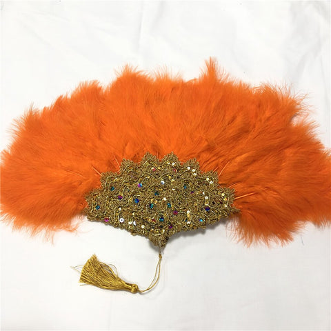 Image of Sequins Double Sided Hand Dance Feather Fans-FrenzyAfricanFashion.com