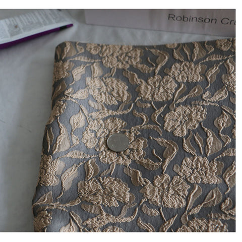 Image of Vintage Embroidery Woven Flower Dark Gray Background Jacquard Fashion Fabric-FrenzyAfricanFashion.com