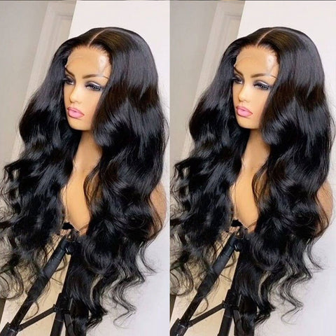 Image of Kryssma 26 inch Black Body Wave Wig Loose Deep Wave Lace Front Synthetic Wigs for Women 13X3 Synthetic Lace perruque synthétique-FrenzyAfricanFashion.com