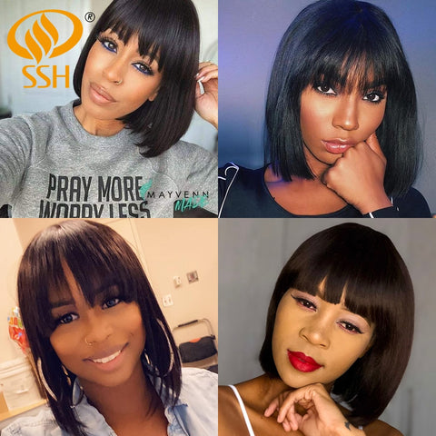 Image of Short Human Hair Wig Women Straight Remy Hair Bob-FrenzyAfricanFashion.com