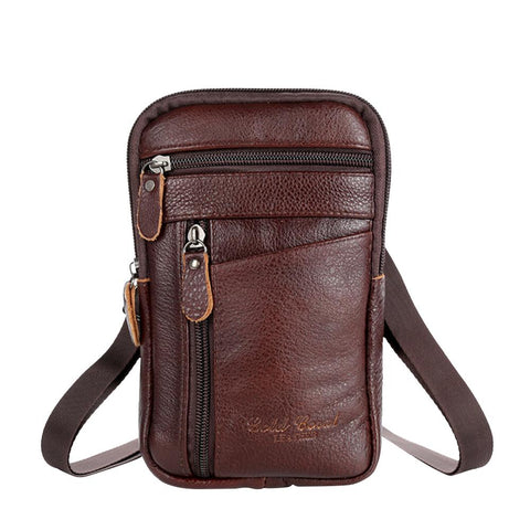 Image of Men's Genuine Leather Waist Packs Phone Pouch Bags Waist Bag Male Small Chest Shoulder Belt Bag 2021 Designer Crossbody Bags-FrenzyAfricanFashion.com