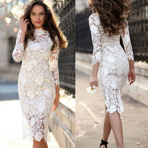 Image of Fashion Designer White Lace Party dress Women Sexy Long Sleeve Lace Crochet Hollow Out Slim Bodycon Dress-FrenzyAfricanFashion.com