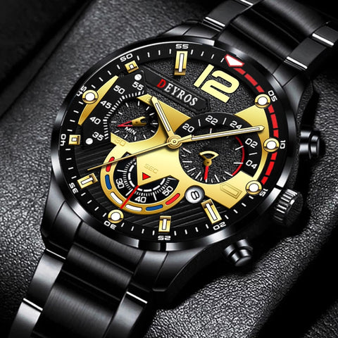 Image of Luxury Mens Watches Fashion Stainless Steel Quartz Wrist Watch Calendar Date Luminous Clock Men Business Casual Leather Watch-FrenzyAfricanFashion.com